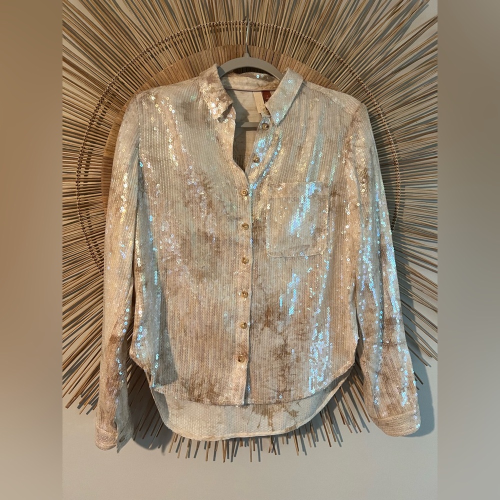 Pilcro Sequin Beige Women's Top - Picture 6 of 9
